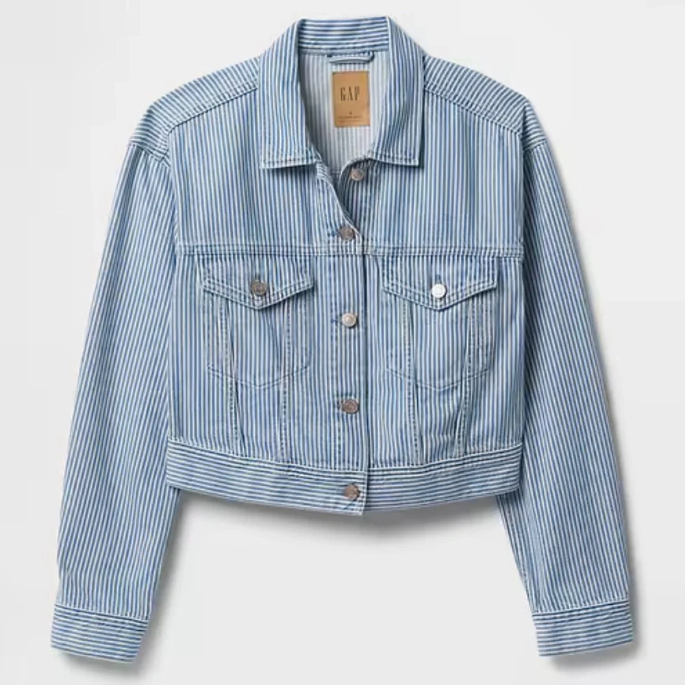 NIP GAP railroad stripe cropped denim Icon jacket XL - Picture 3 of 10